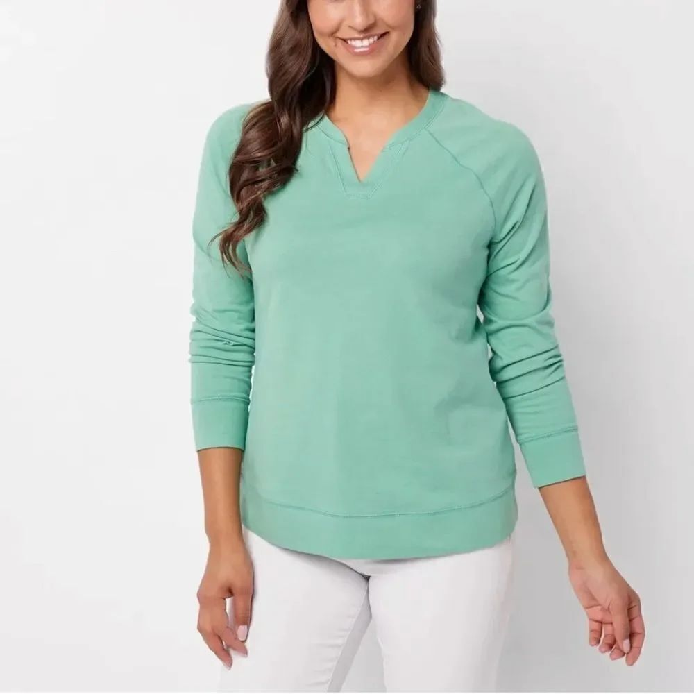 Denim & Co. Essentials Perfect Jersey Split-Neck Long Sleeve Top